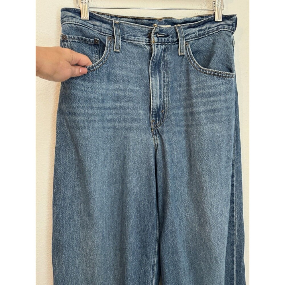 Levis Jeans Womens Blue Baggy Wide Leg Denim Medium Wash Loose Fit 30x33 90s - Picture 2 of 9